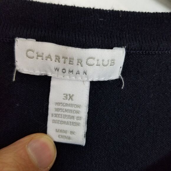 Charter Club Women Plus Embroidered Cardigan Sweater Sz 3X Navy Button Up - Picture 5 of 5